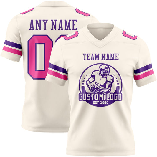 Custom Cream Pink-Purple Mesh Authentic Football Jersey