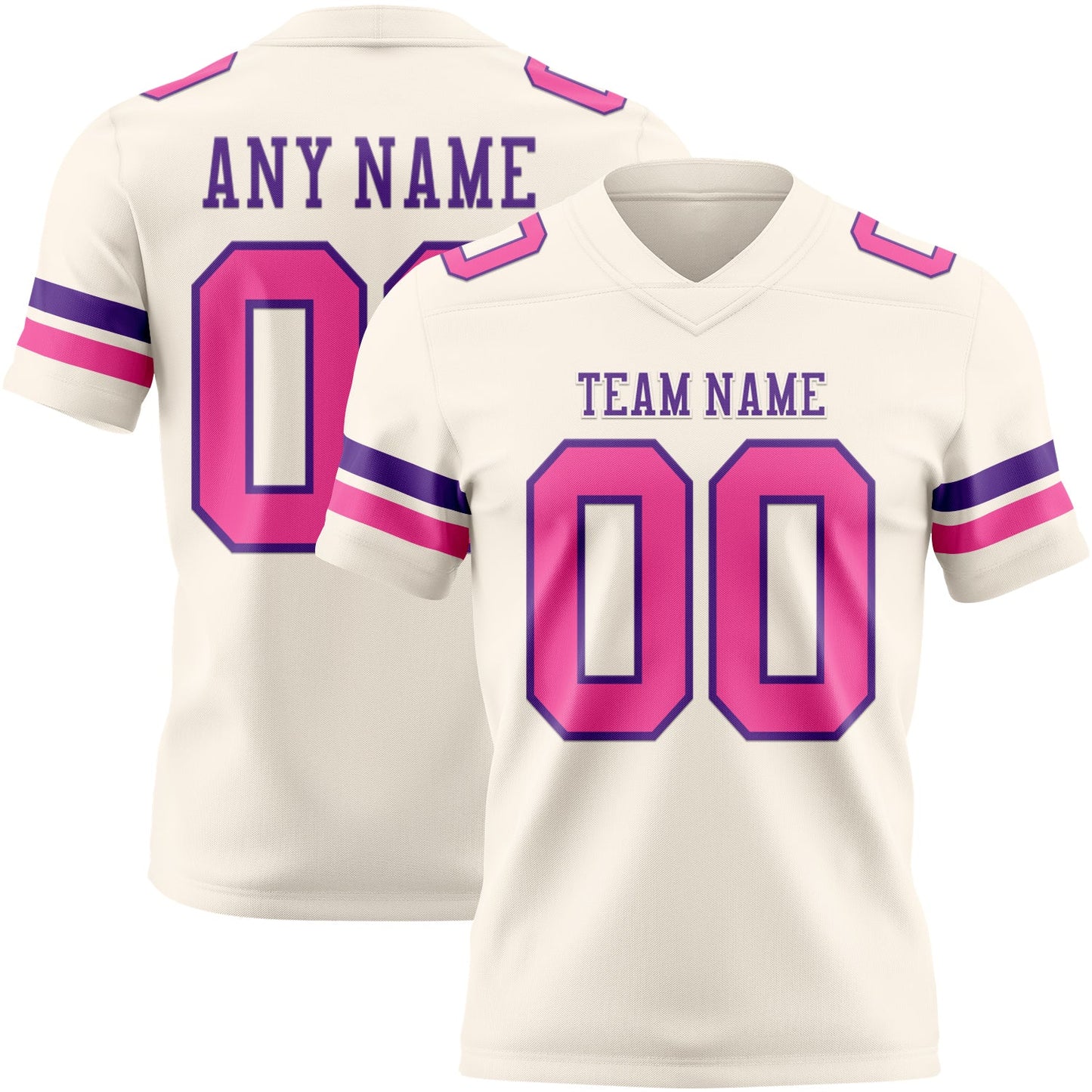 Custom Cream Pink-Purple Mesh Authentic Football Jersey