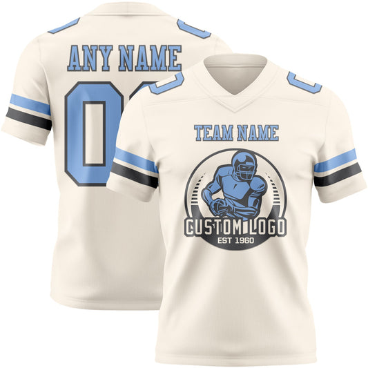 Custom Cream Light Blue-Steel Gray Mesh Authentic Football Jersey