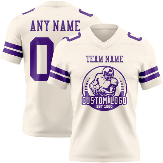 Custom Cream Purple Mesh Authentic Football Jersey