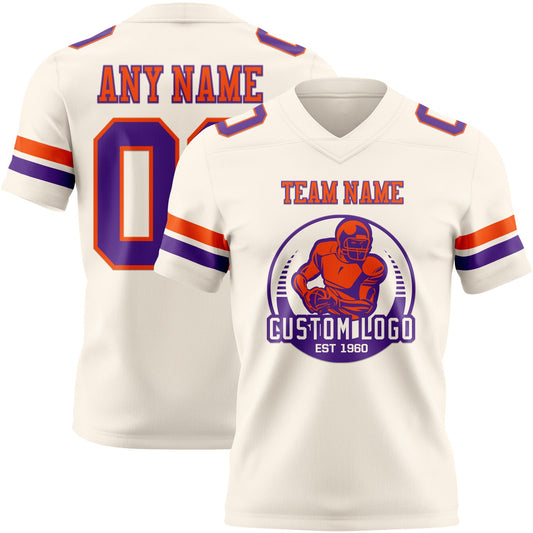 Custom Cream Purple-Orange Mesh Authentic Football Jersey