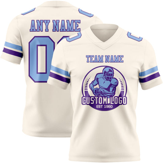 Custom Cream Light Blue-Purple Mesh Authentic Football Jersey