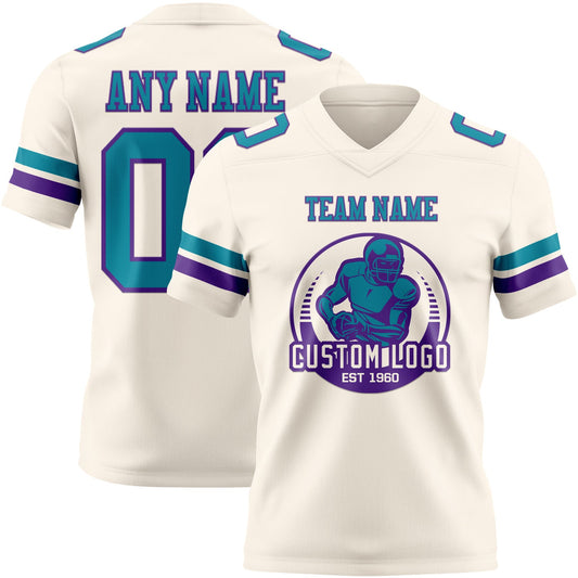 Custom Cream Teal-Purple Mesh Authentic Football Jersey