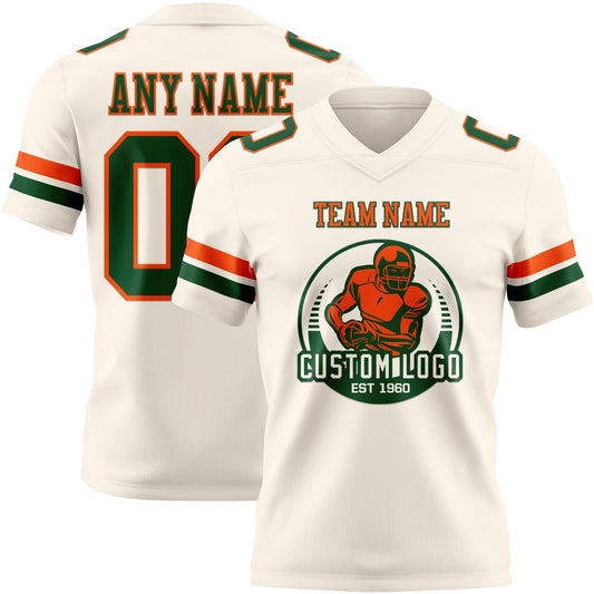 Custom Cream Green-Orange Mesh Authentic Football Jersey