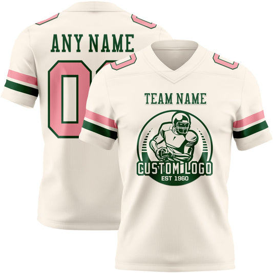 Custom Cream Medium Pink-Green Mesh Authentic Football Jersey