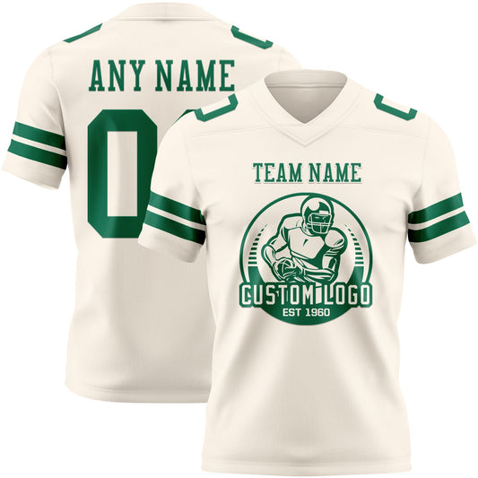 Custom Cream Kelly Green Mesh Authentic Football Jersey