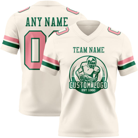 Custom Cream Medium Pink-Kelly Green Mesh Authentic Football Jersey
