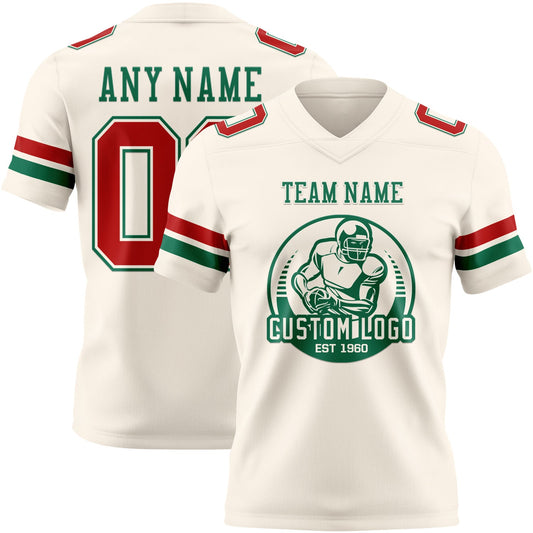 Custom Cream Red-Kelly Green Mesh Authentic Football Jersey