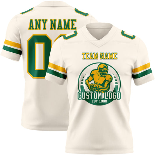 Custom Cream Kelly Green-Gold Mesh Authentic Football Jersey