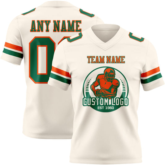 Custom Cream Kelly Green-Orange Mesh Authentic Football Jersey