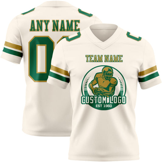 Custom Cream Kelly Green-Old Gold Mesh Authentic Football Jersey