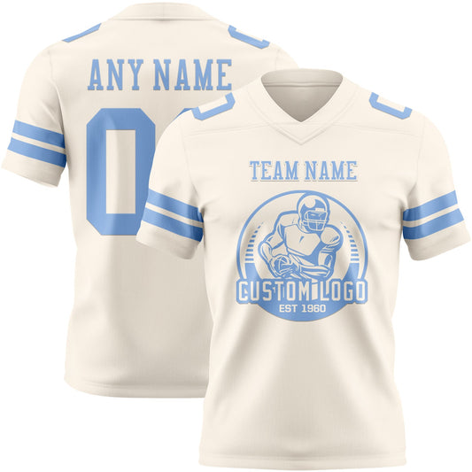 Custom Cream Light Blue Mesh Authentic Football Jersey