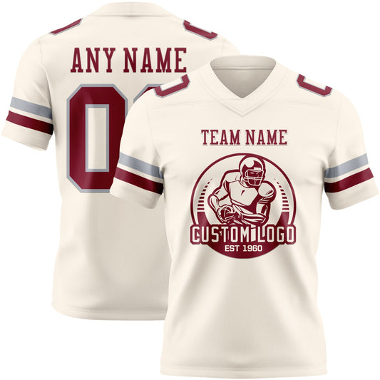 Custom Cream Crimson-Gray Mesh Authentic Football Jersey