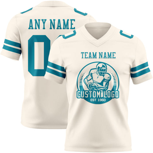 Custom Cream Teal Mesh Authentic Football Jersey