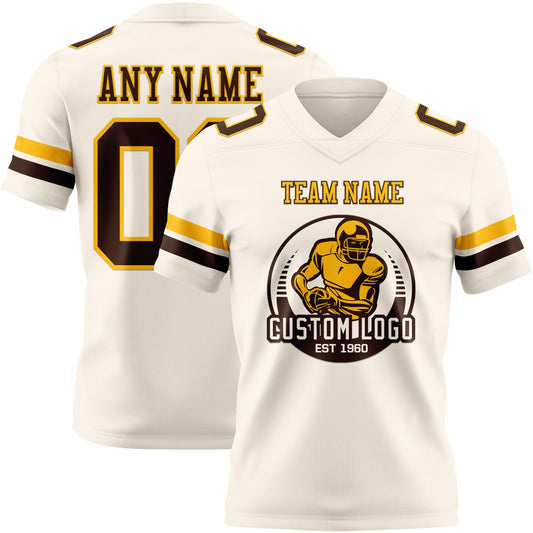 Custom Cream Brown-Gold Mesh Authentic Football Jersey