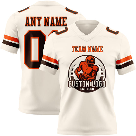 Custom Cream Brown-Orange Mesh Authentic Football Jersey