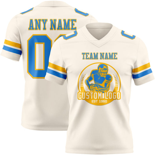 Custom Cream Powder Blue-Gold Mesh Authentic Football Jersey