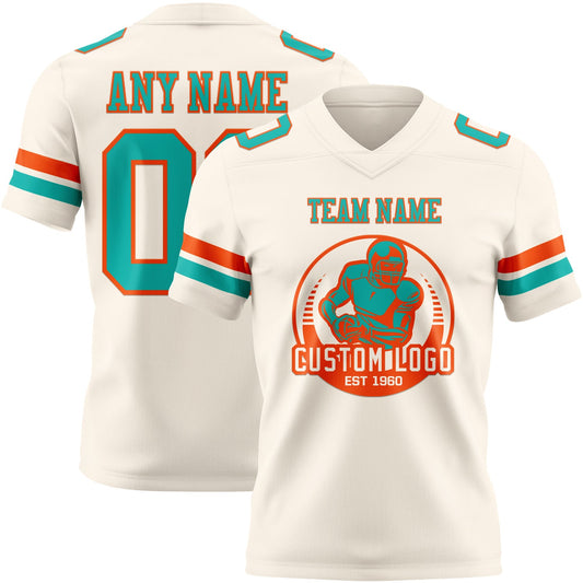 Custom Cream Aqua-Orange Mesh Authentic Football Jersey