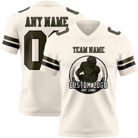 Custom Cream Olive-Black Mesh Authentic Football Jersey