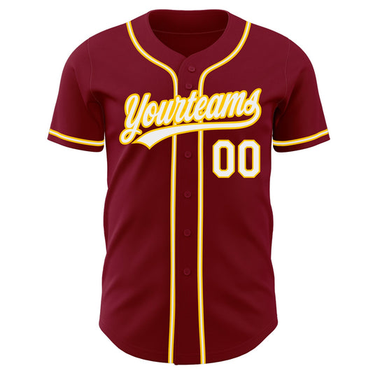 Custom Crimson White-Gold Authentic Baseball Jersey