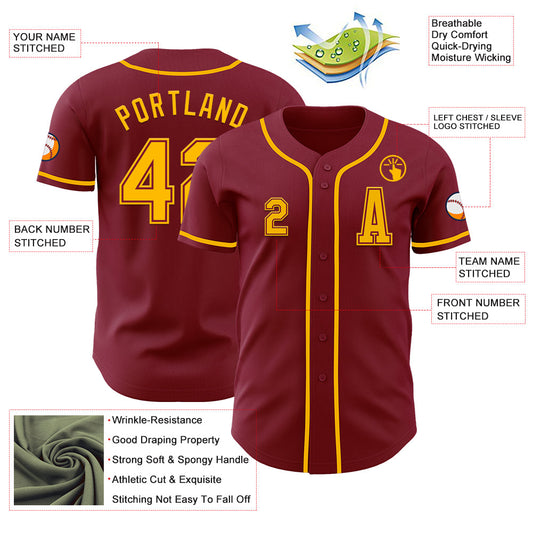 Custom Crimson Gold Authentic Baseball Jersey