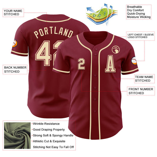 Custom Crimson Cream Authentic Baseball Jersey