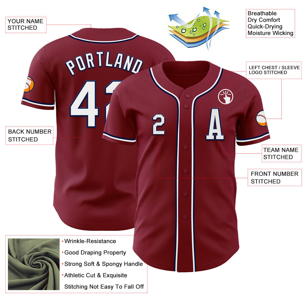 Custom Crimson White-Navy Authentic Baseball Jersey