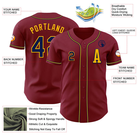 Custom Crimson Navy-Gold Authentic Baseball Jersey