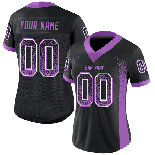 Custom Black Medium Purple-White Mesh Drift Fashion Football Jersey