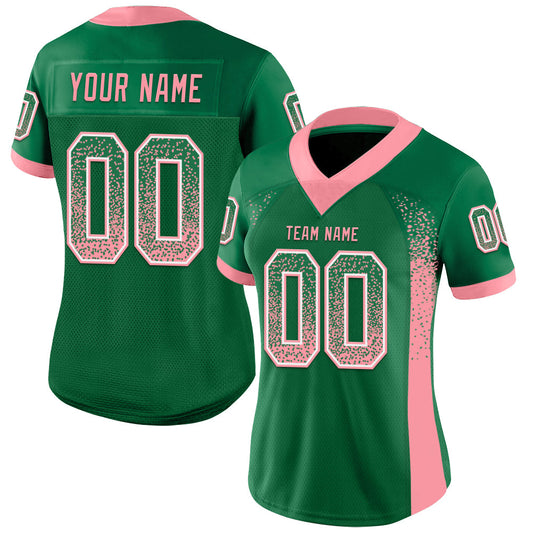 Custom Kelly Green Medium Pink-White Mesh Drift Fashion Football Jersey