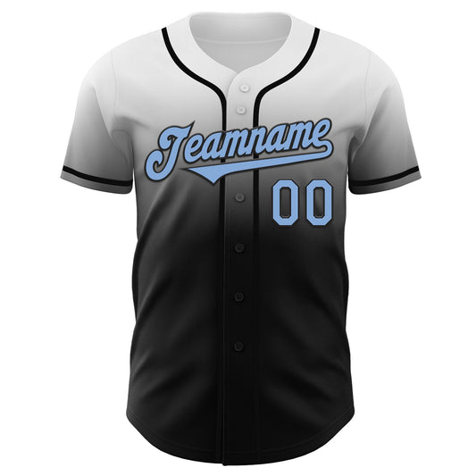 Custom White Light Blue-Black Authentic Fade Fashion Baseball Jersey