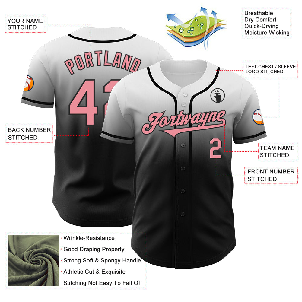 Custom White Medium Pink-Black Authentic Fade Fashion Baseball Jersey
