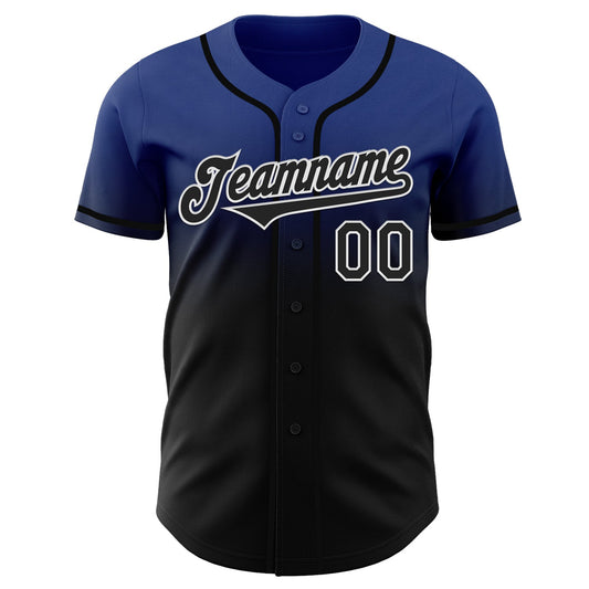 Custom Royal Black-White Authentic Fade Fashion Baseball Jersey