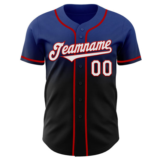 Custom Royal Black-Red Authentic Fade Fashion Baseball Jersey
