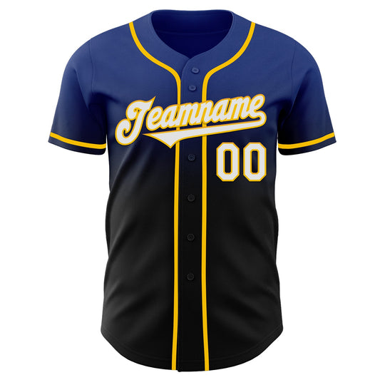 Custom Royal Black-Yellow Authentic Fade Fashion Baseball Jersey