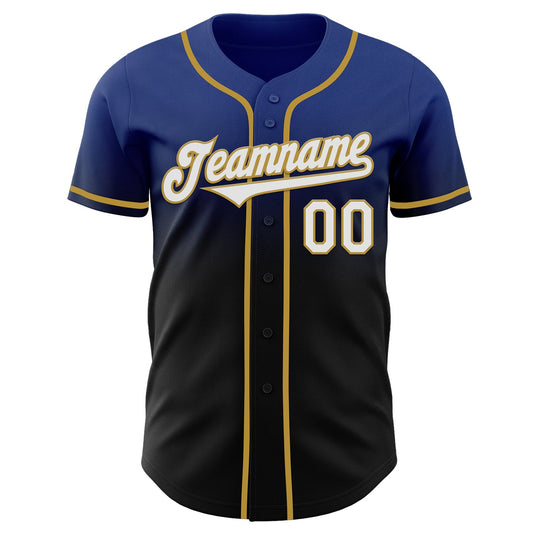 Custom Royal Black-Old Gold Authentic Fade Fashion Baseball Jersey