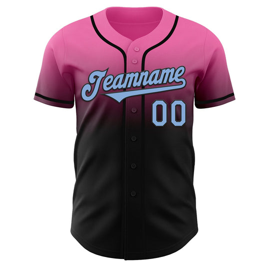 Custom Pink Light Blue-Black Authentic Fade Fashion Baseball Jersey