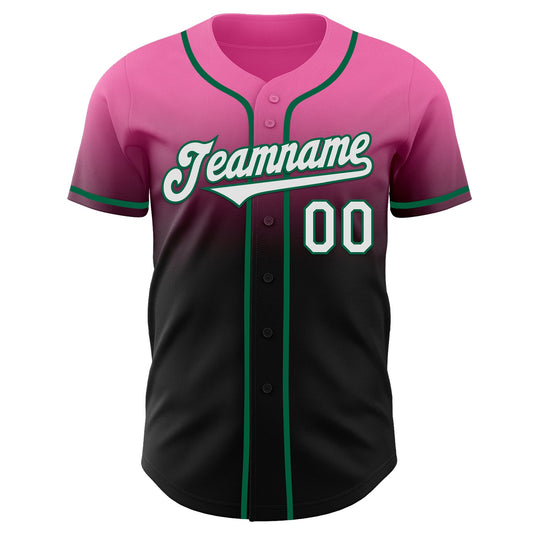 Custom Pink Black-Kelly Green Authentic Fade Fashion Baseball Jersey