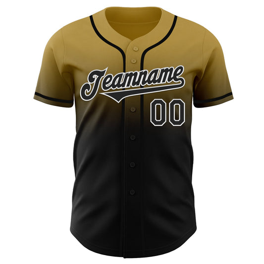 Custom Old Gold Black-White Authentic Fade Fashion Baseball Jersey