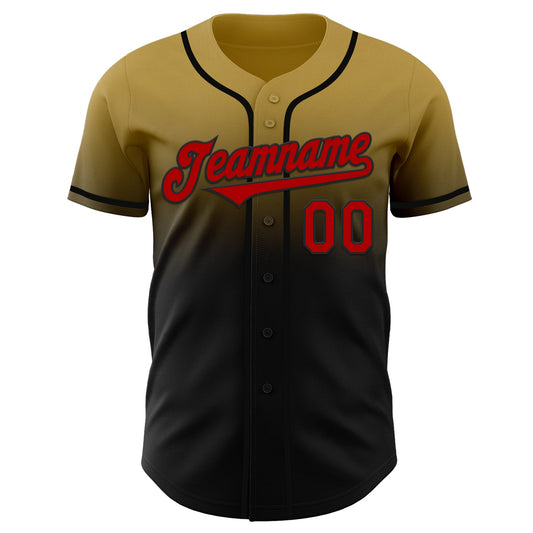 Custom Old Gold Red-Black Authentic Fade Fashion Baseball Jersey