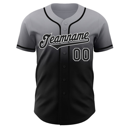 Custom Gray Black-White Authentic Fade Fashion Baseball Jersey
