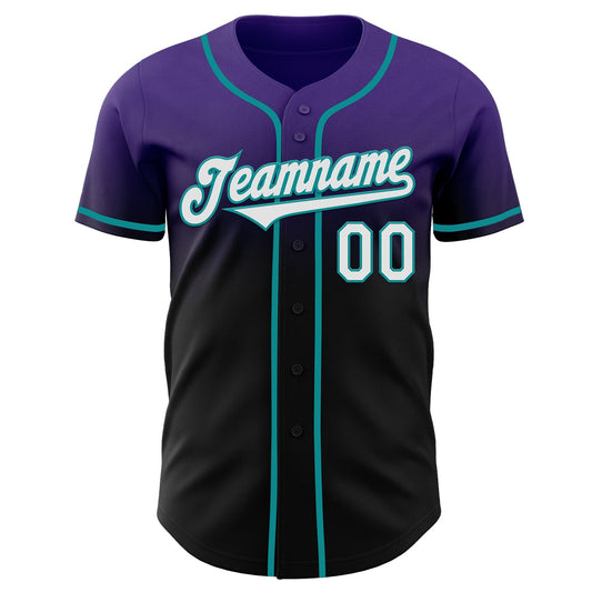 Custom Purple Black-Teal Authentic Fade Fashion Baseball Jersey