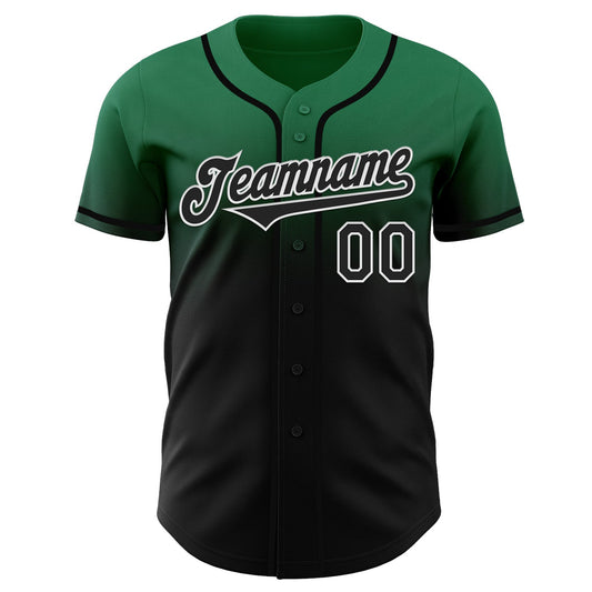 Custom Kelly Green Black-White Authentic Fade Fashion Baseball Jersey