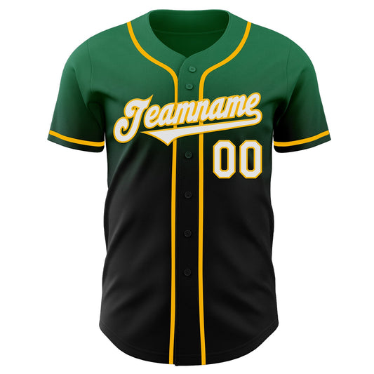Custom Kelly Green Black-Gold Authentic Fade Fashion Baseball Jersey