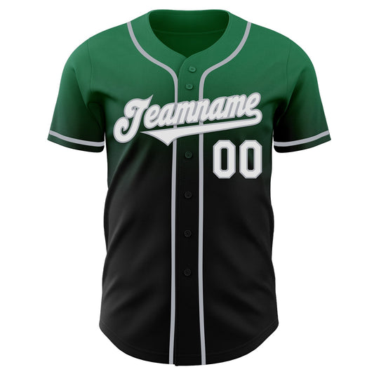 Custom Kelly Green Black-Gray Authentic Fade Fashion Baseball Jersey