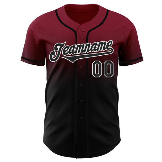 Custom Crimson Black-White Authentic Fade Fashion Baseball Jersey