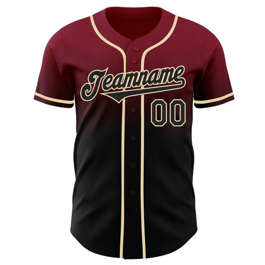 Custom Crimson Black-Cream Authentic Fade Fashion Baseball Jersey
