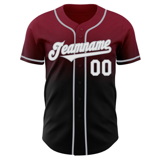 Custom Crimson Black-Gray Authentic Fade Fashion Baseball Jersey