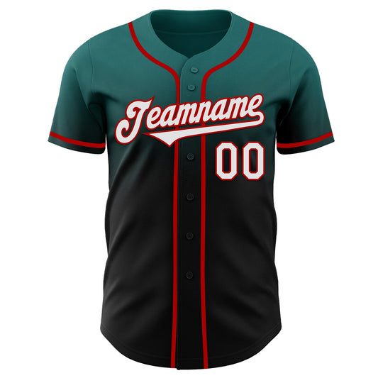 Custom Teal Black-Red Authentic Fade Fashion Baseball Jersey