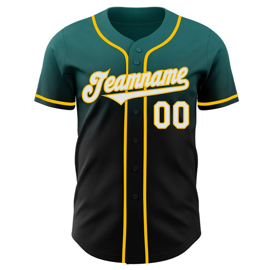 Custom Teal Black-Yellow Authentic Fade Fashion Baseball Jersey